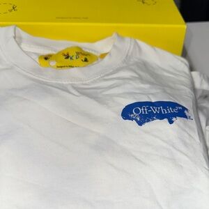Off-White White and Blue Logo Short Sleeve Tee
